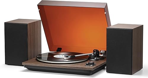 Miniatura 1 de Reproductor de discos de vinilo con cartucho AT-3600L y altavoces de 60 W, tocadiscos de transmisión por correa de 2 velocidades, preamplificador de