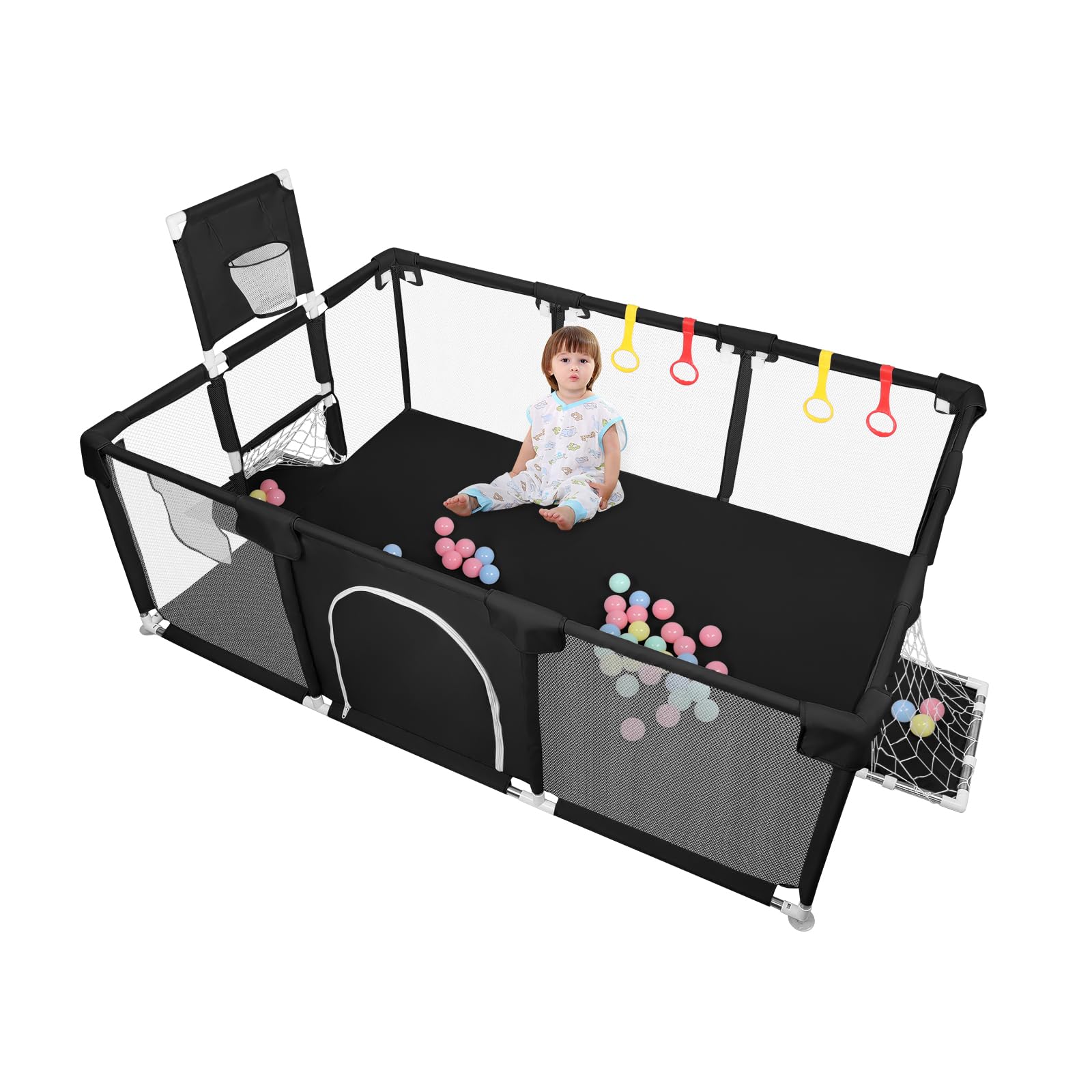 Parque Infantil Bebé, Alfombra de Juegos, Plegable, Malla Transpirable, Corralito Bebé, Con Malla Transpirable Baby Playpen,180 * 120 * 66 cm - Negro