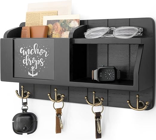 Rebee Vision Modern Key Holder for Wall - Mail Organizer Wall Mount with Chalkboard & Sayings - Home Decor for Entryway
