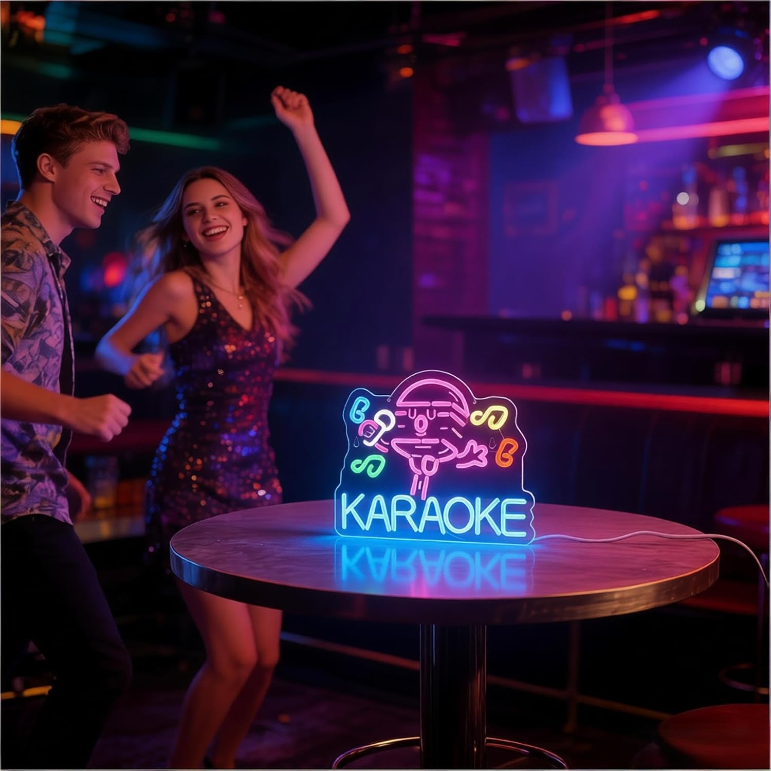 Karaoke LED Neon Sign, Microphone Note Shape Light Up Sign, USB Powered Decorative Light for Music Party Home Bar Entertainment Room Singing Event Gift Wall Table Decor 15.7 x 12.6 In