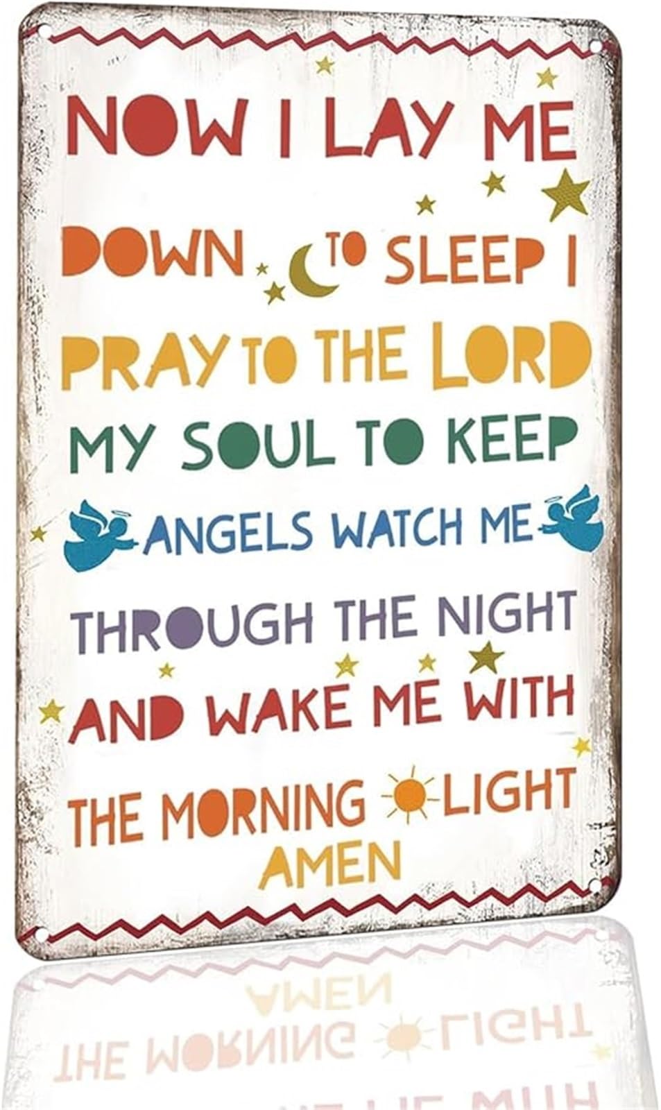 MQXFCZUX Religious Bedtime Prayer Sign Now I Lay Me Down to Sleep Metal Tin For Bedroom Nursery Wall Decor 8 X 12 in