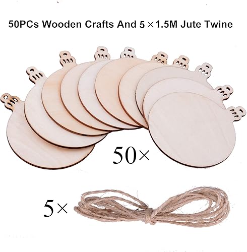 Miniatura 9 de Paquete de 50 manualidades de madera para pintar árbol de Navidad de 3 pulgadas, adornos colgantes de madera sin terminar, decoración de Navidad,