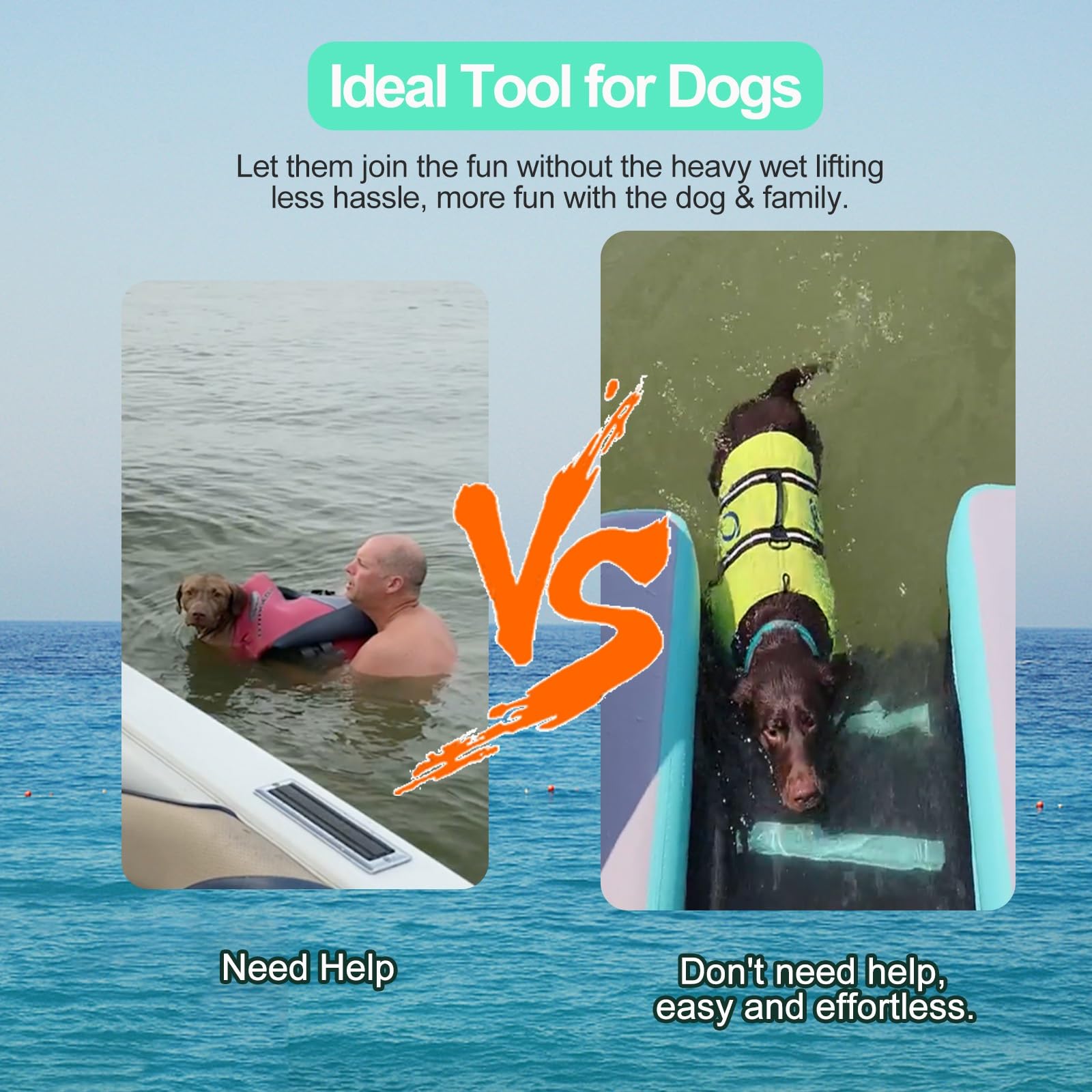 scaletta per cani da barca Barca galleggiante con scaletta per cani, scaletta galleggiante per cani in schiuma EVA antiscivolo con rampa per barca per cani per piscine, moli, mare e spiagge, rampa gon