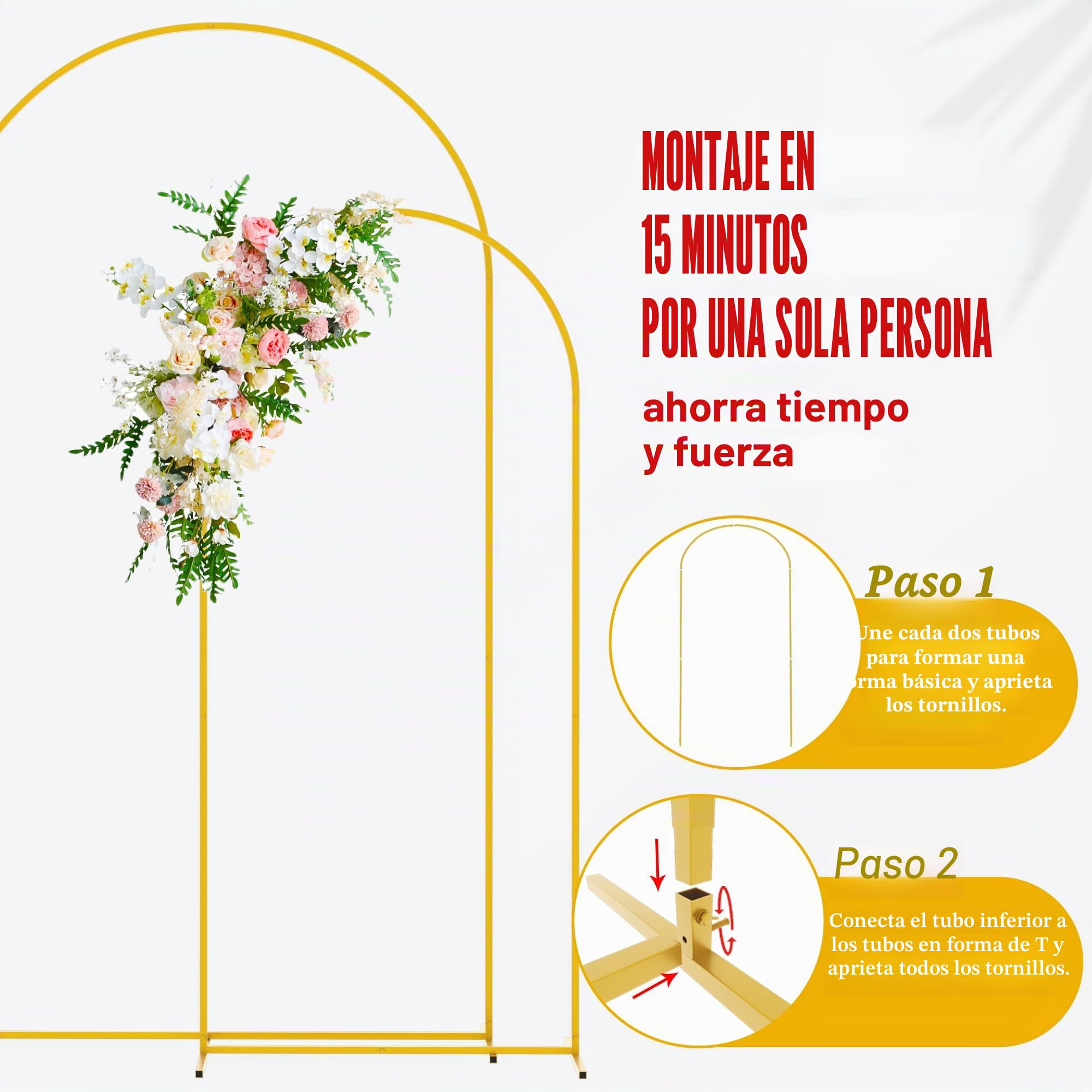 Wokceer Soporte de Arco de Boda de 7.2 pies, 6 pies, Soporte de Arco de Metal Dorado para Fiesta de cumpleaños, Ceremonia, Baby Shower, decoración de graduación