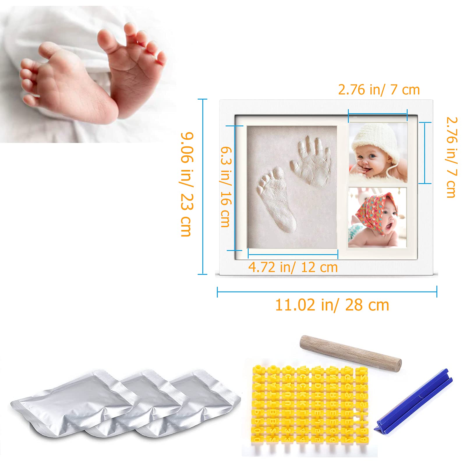 Kit Impronte Neonato Con Cornice In Legno - Regalo Nascita Per Bimbi - Include Argilla Per Stampo - Foto 2
