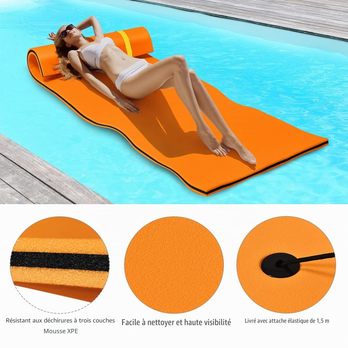 HOMASIS Tapis Flottant en Mousse XPE pour 1/4/6 Personnes, Matelas Flottant Piscine Enroulable, Hamac Adulte pour Bain de Soleil, Activités Nautiques,Mer, Lac, Charge 60/100/400 kg