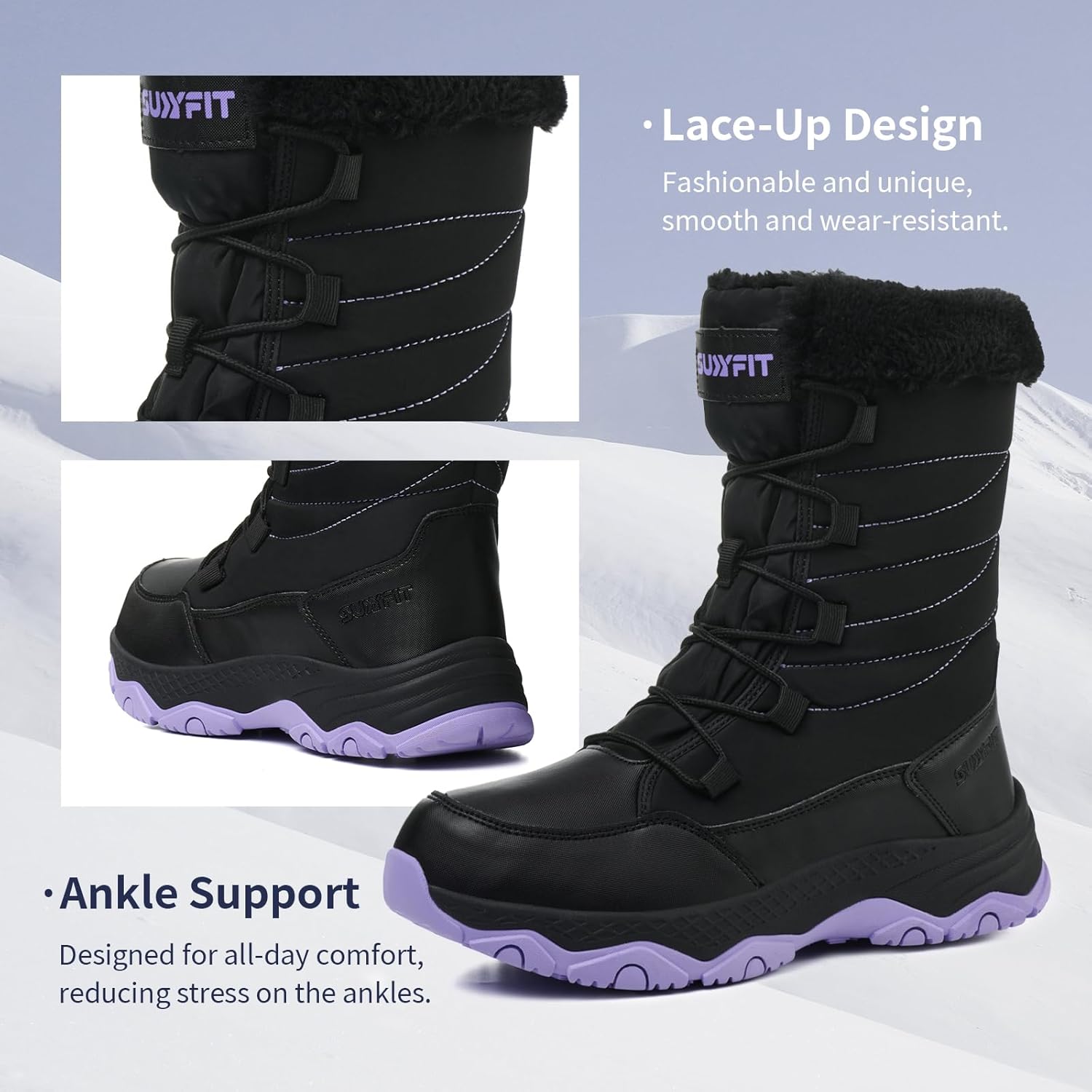 Snow Boots for Women Waterproof Mid-Calf Booties Winter Hiking Boot Durable Warm Fur Lined Boot Non-Slip Warm Climbing Shoes Walking, Cold Weather - Image 6