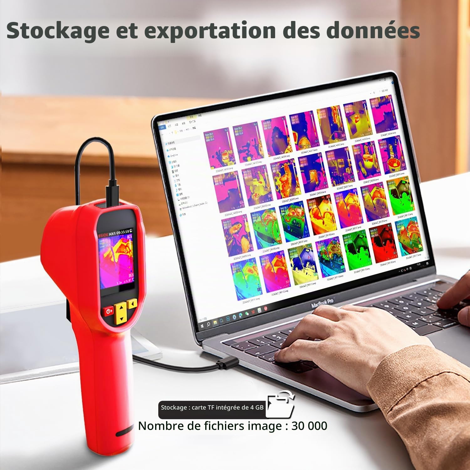 BSIDE HX1 Caméra thermique 240×240 Résolution 15 Palettes de couleurs infrarouge Imageurs thermiques -4°F à 1022°F 25Hz portable Camera thermique avec pointeur laser 8h Autonomie de la