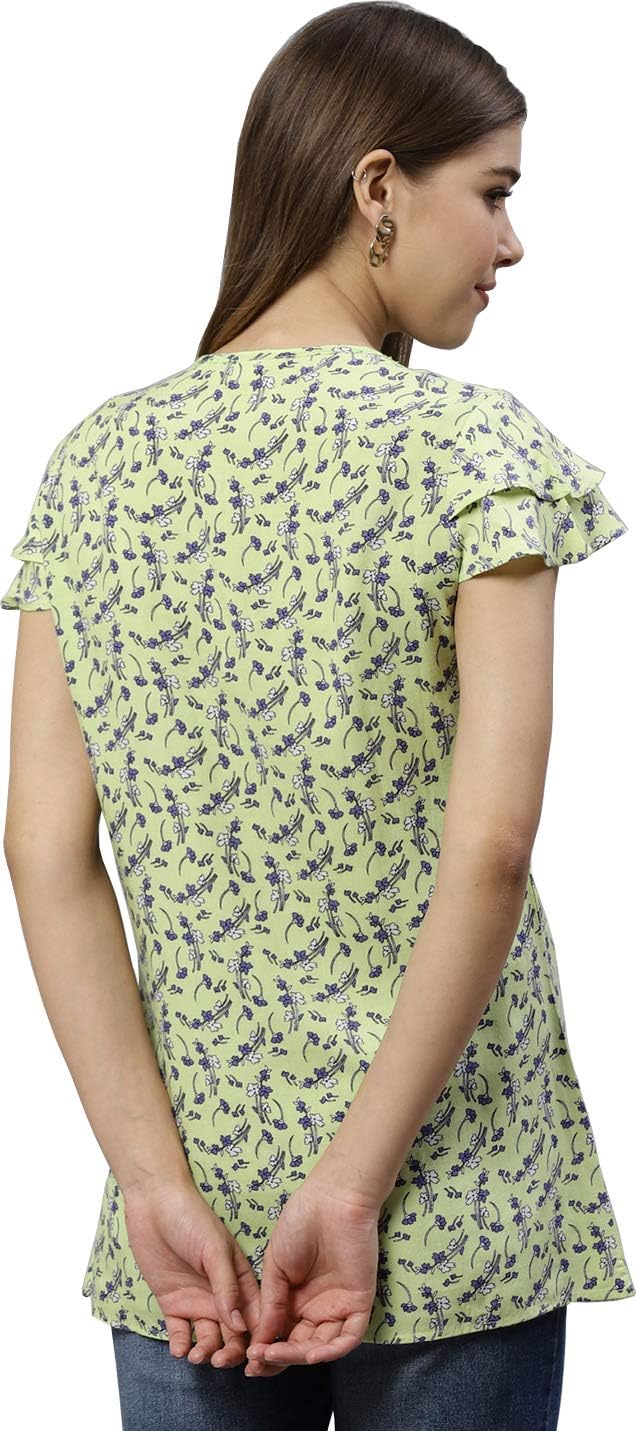 Yash Gallery Women's Rayon Summer Printed Casual Keyhole Neck Flare Sleeve Tops - Image 2