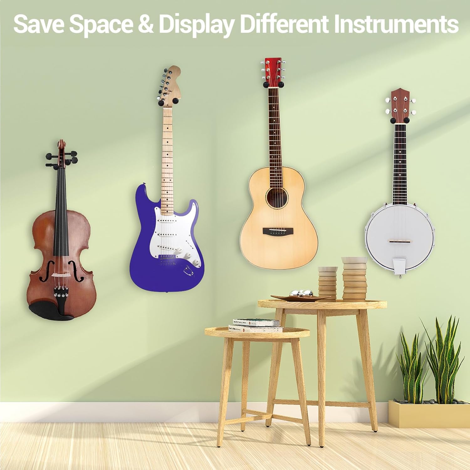 Guitar Wall Mount - Black Walnut Guitar Hanger Wall Mount, Guitar Wall Hook Sets with 5 Picks and Holder, Wood Guitar Wall Hanger for Acoustic/Electric Guitar, Banjo, Bass, Mandolin,Ukulele(1 Pack)