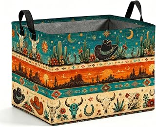 Cow Skull Storage Basket 56L Cowboy Hat Laundry Hamper Gift Organizer | Storage Basket for organizing clothes, toys, blankets and daily items, keeping rooms neat with stylish home decor.