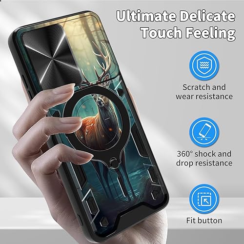 Vista 387 de Funda para Samsung Galaxy A13 5G con cubierta deslizante para lente de cámara y anillo giratorio de 360 grados, soporte híbrido de doble capa Flores
