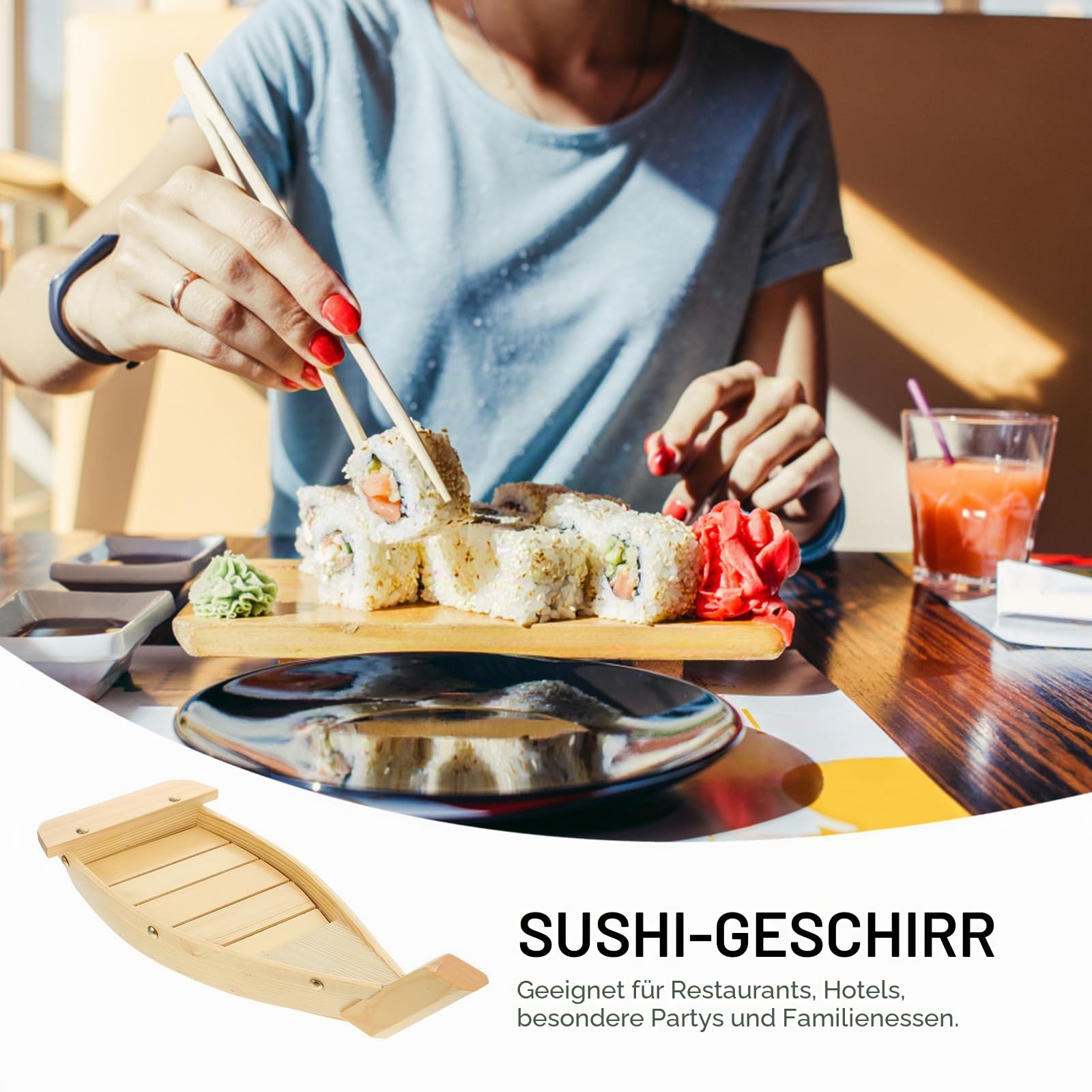 Toyvian Holz Sushi Servierplatte Boot form Großes Japanisches Snacktablett Sashimi Platte Für Restaurant Zuhause Natürliches Holz Sushi Schiff Display