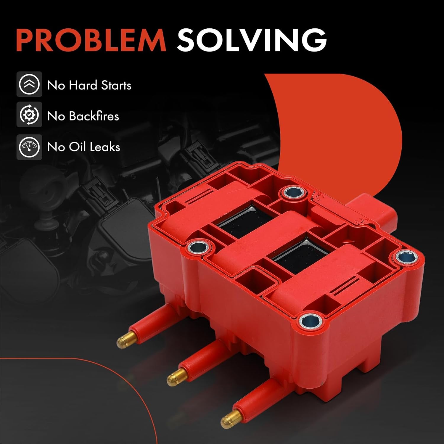 A-Premium (Red) Engine Ignition Coil Pack Compatible with Jeep Wrangler 2007-2011 & Dodge Grand Caravan 2001-2010, Caravan 2001-2007 & Chrysler Town & Country, Pacifica, Voyager & Volkswagen Routan