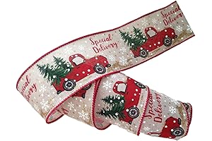 Vintage Red Truck Christmas Wired Ribbon Roll