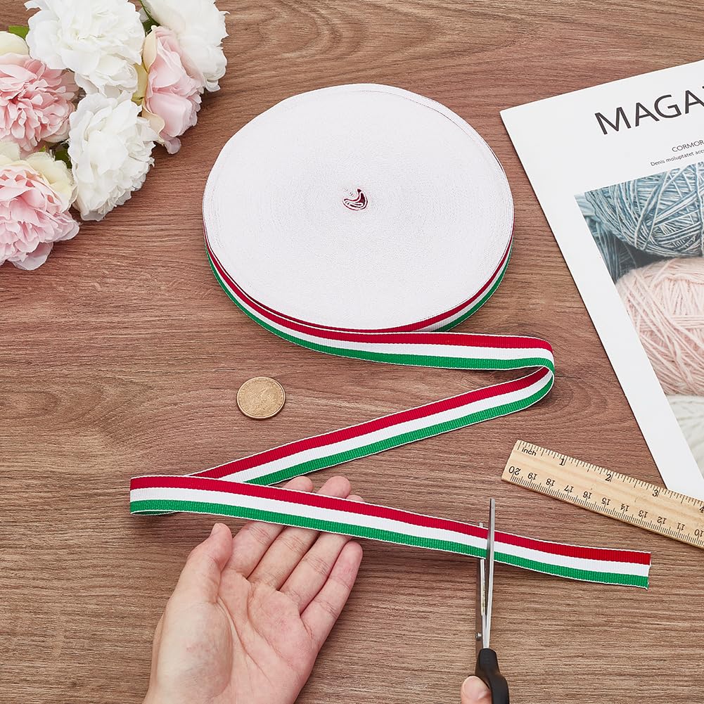 PH PandaHall 45.7m Tricolour Decorative Ribbon 2cm Italian Flag Patriotic Ribbon Red White and Green Ribbon Christmas Stripes Ribbon for Party Gift Packing Holiday Decoration - Image 3