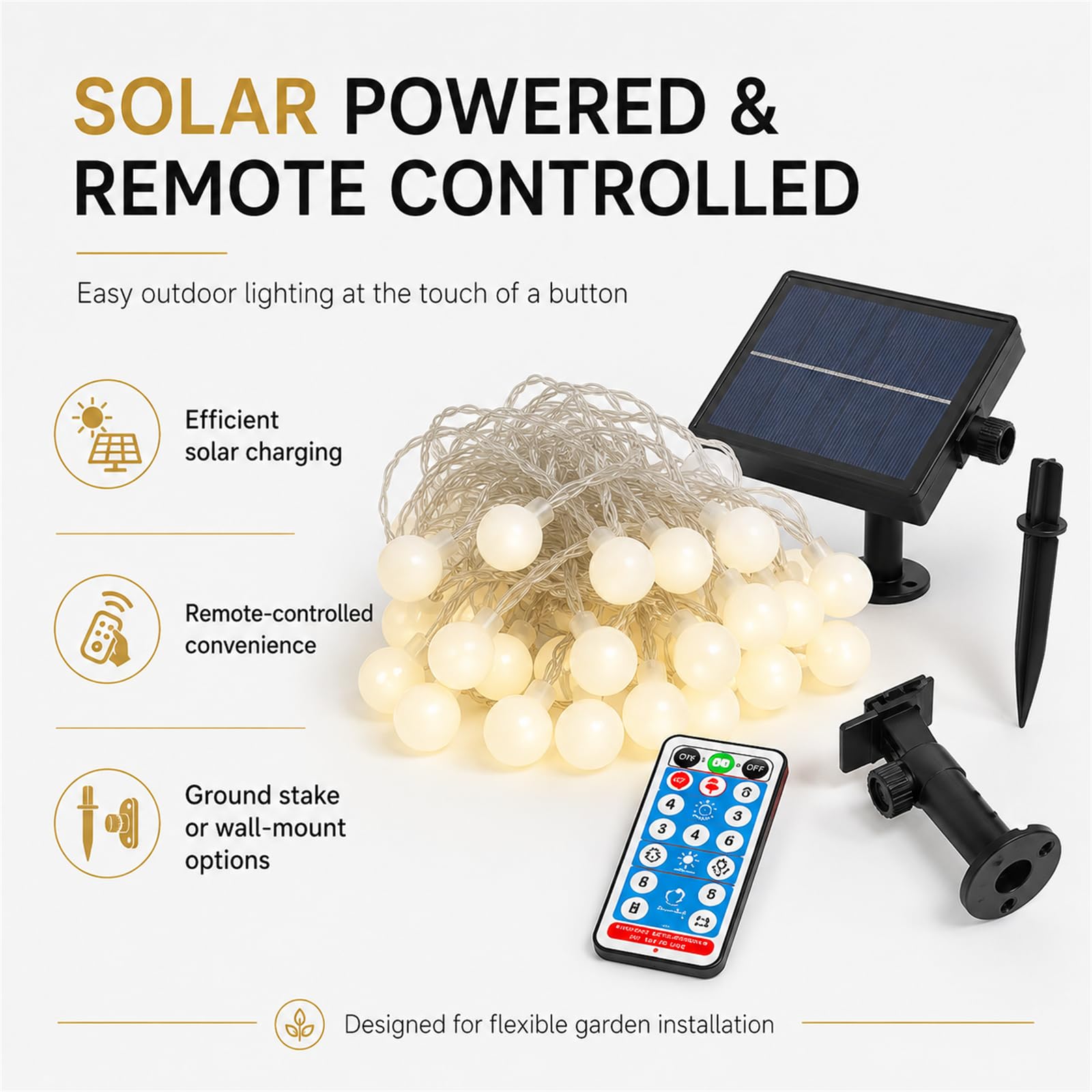 Solar Lichterkette Außen Kugelförmig aus Kupferdraht, mit Fernbedienung 8 Lichtmodi, IP65 Wasserdicht Auto Ein/Aus, Deko für Garten Balkon Terrasse Weihnachten Party (Weiß,52m/400LED)