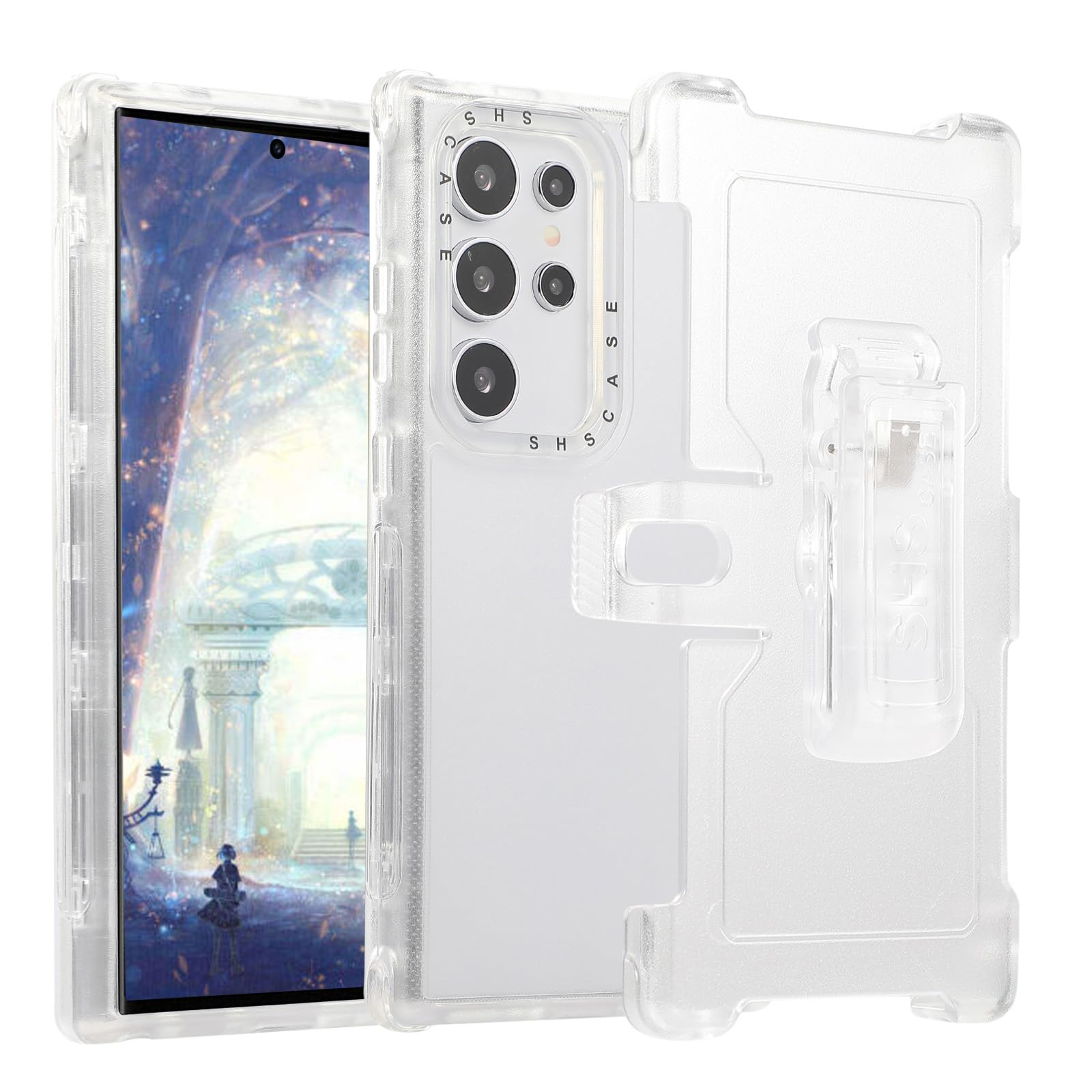 CCSamll for Samsung Galaxy S24 Ultra Case Crystal Clear with Belt Clip Holster, [Not Yellowing] [Military Drop Protection] Shockproof with Kickstand for Samsung S24 Ultra BLF Transparent