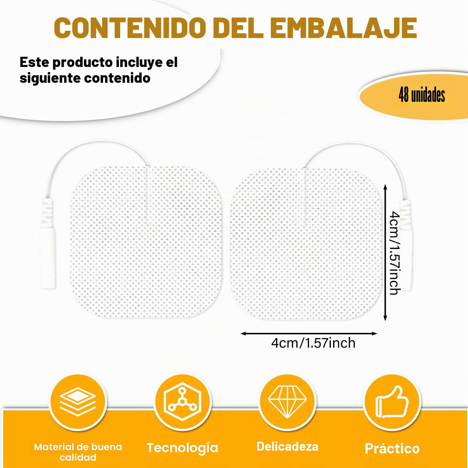 48 almohadillas para electrodos Tens, 4 x 4 cm, almohadillas autoadhesivas de gel, electrodos adhesivos, electrodos tens, almohadillas de repuesto autoadhesivas, adecuadas para dispositivos Tens y
