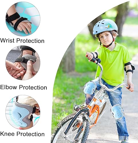 Miniatura 10 de Casco de bicicleta para niños, rodilleras, coderas, muñequeras, equipo de protección, cascos ajustables para niños de 3 a 5 años, 2 a 8 años para