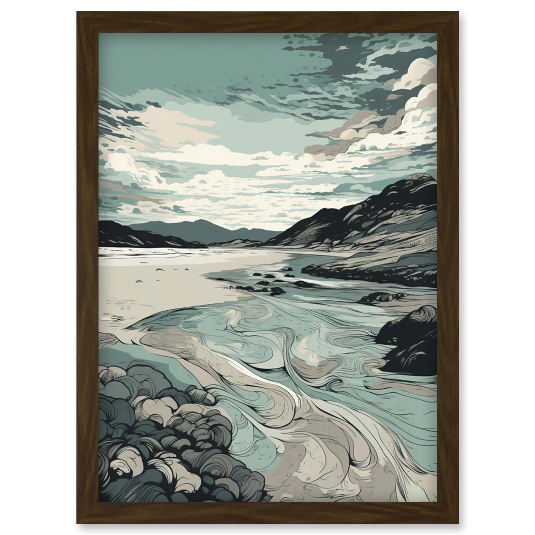 Artery8 Luskentyre Beach Coastal Landscape Illustration Artwork Framed Wall Art Print A4