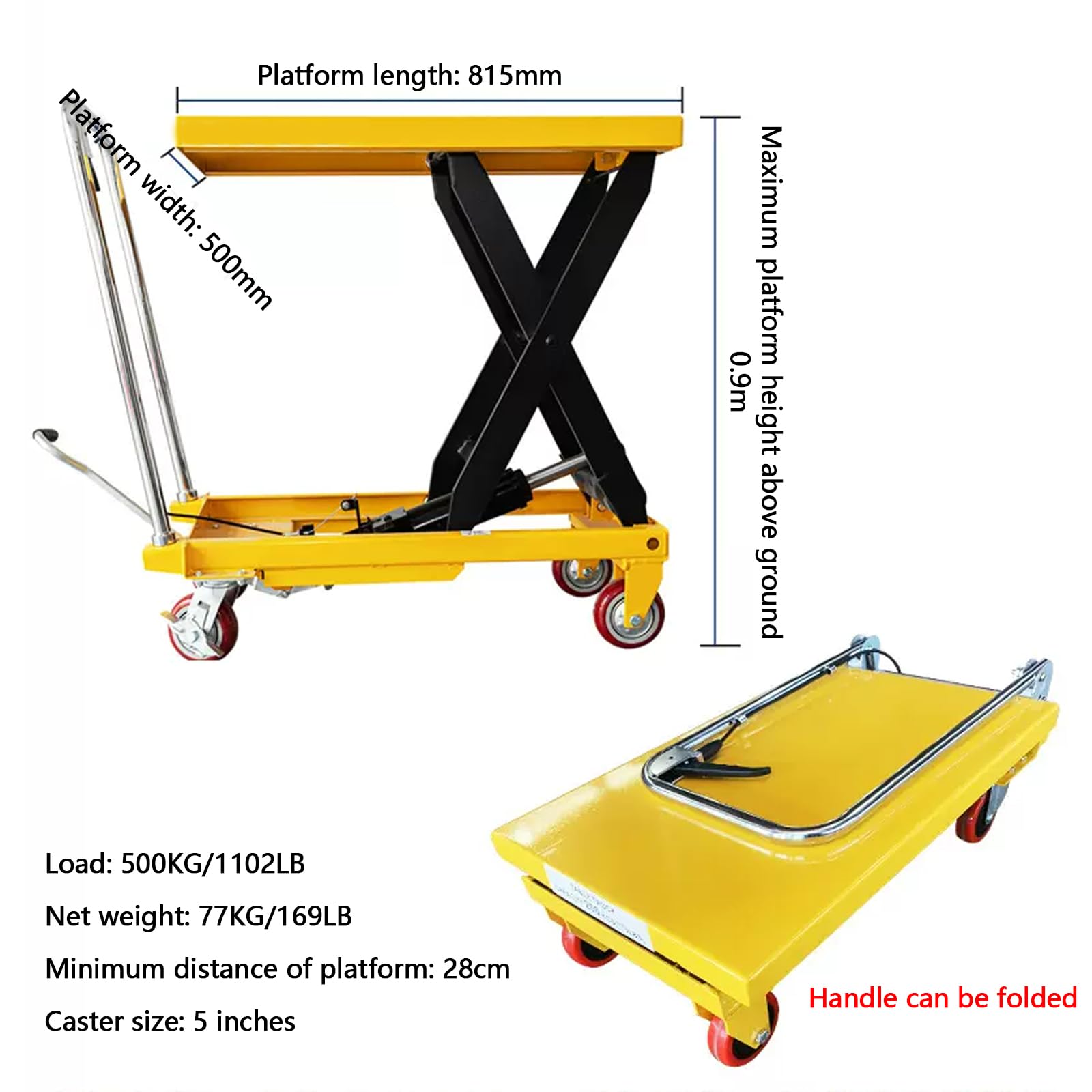 Carrello sollevatore manuale per carichi pesanti, capacità 300 kg, ideale per sollevamento mobile e trasporto in officine e magazzini