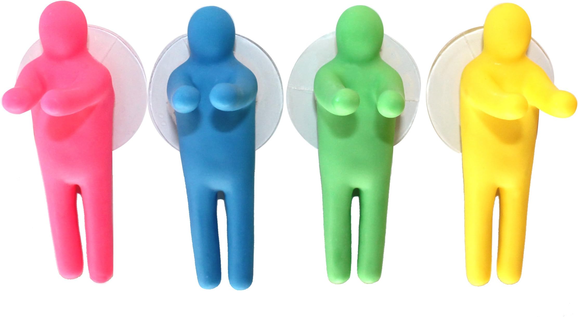 Funny Toothbrush Holder Colorful Peopleand Utility Suction Hook, Set of 4 Pcs