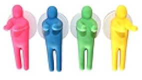 Funny Toothbrush Holder Colorful Peopleand Utility Suction Hook, Set of 4 Pcs