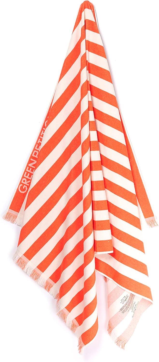 Green Petition Beach Towel 100% Recycled, Sand Free, Quick Dry, Undyed and Zero Waste with Bag (40 x 70, Tangerine)