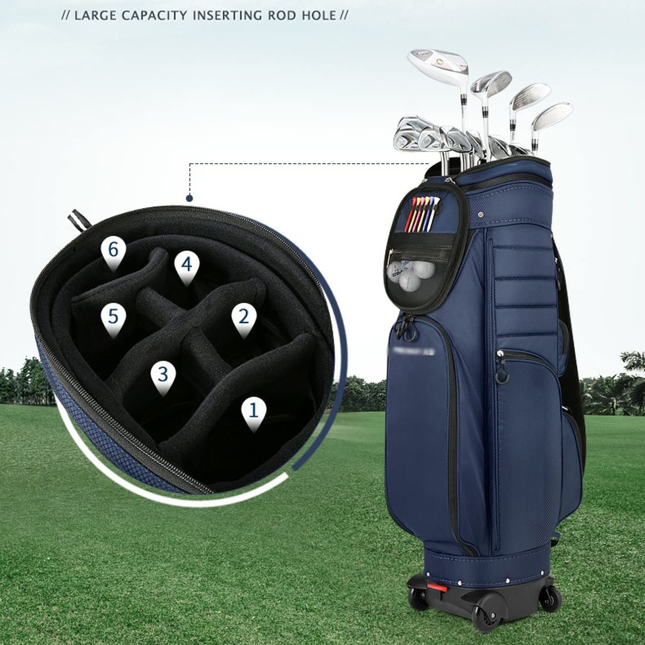 Bolsa de Golf portátil con 4 Ruedas y Freno, Bolsa de Nailon Impermeable para Carrito de Golf, Organizador de Palos de Golf de Viaje, Bolsas de Golf de Viaje para Hombres y Mujeres Vision