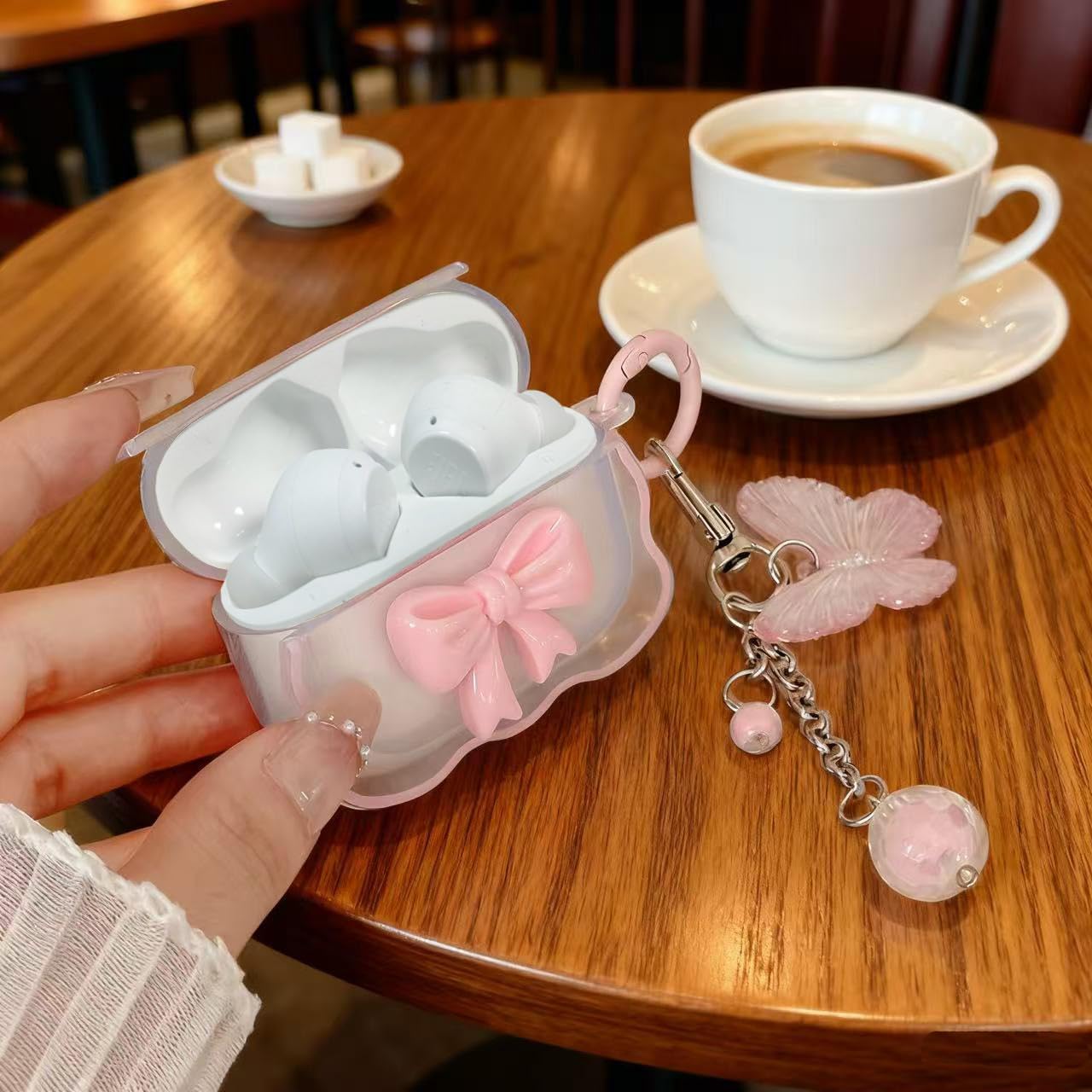 Compatible with JBL Vibe Beam /Beam 2 Clear Case, 3D Bow Pattern Desiged Vibe 200TWS Cases with Cute Butterfly Keychain, Soft TPU Protective Case and Cleanner Kit for JBL Vibe Beam for Girls Women image 3