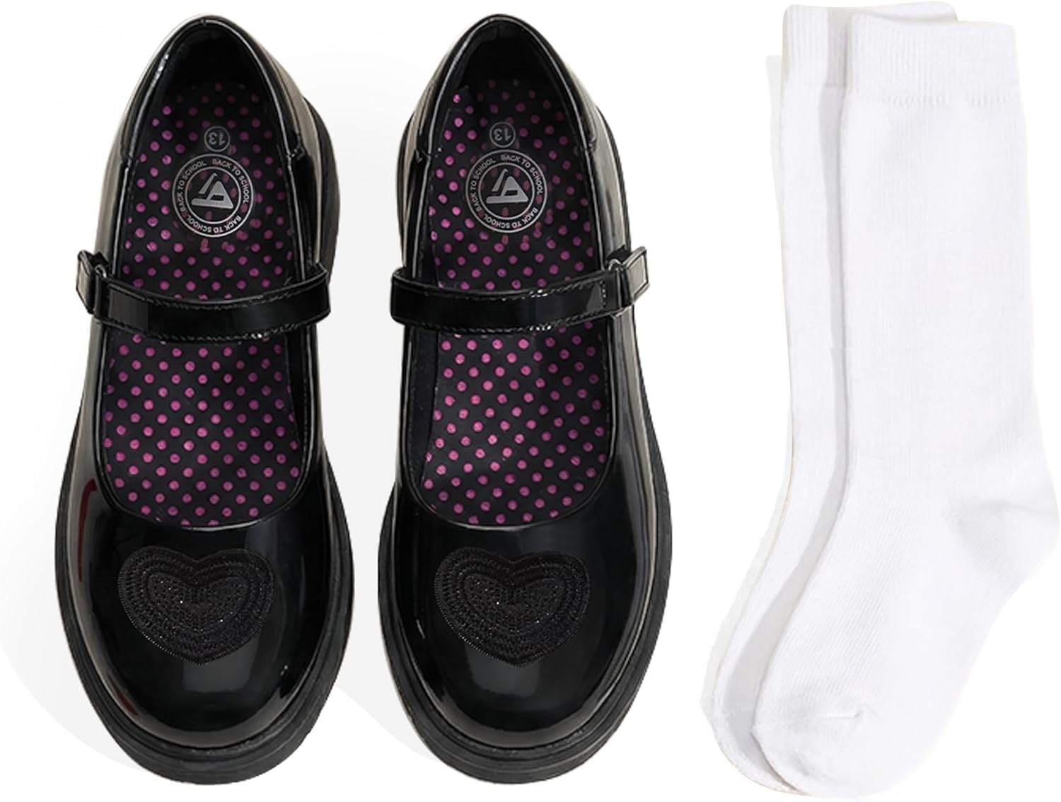 JABASIC School Shoes for Girls Mary Jane Uniform Oxford Dress Shoes with Knee High Socks