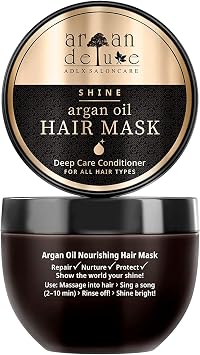 Argan Deluxe Hair Mask - Argan oil haircare against frizz, split ends, damaged hair, hair breakage - Shiny hair mask for very dry hair - Argan oil hair treatment from Morocco - 250 ml