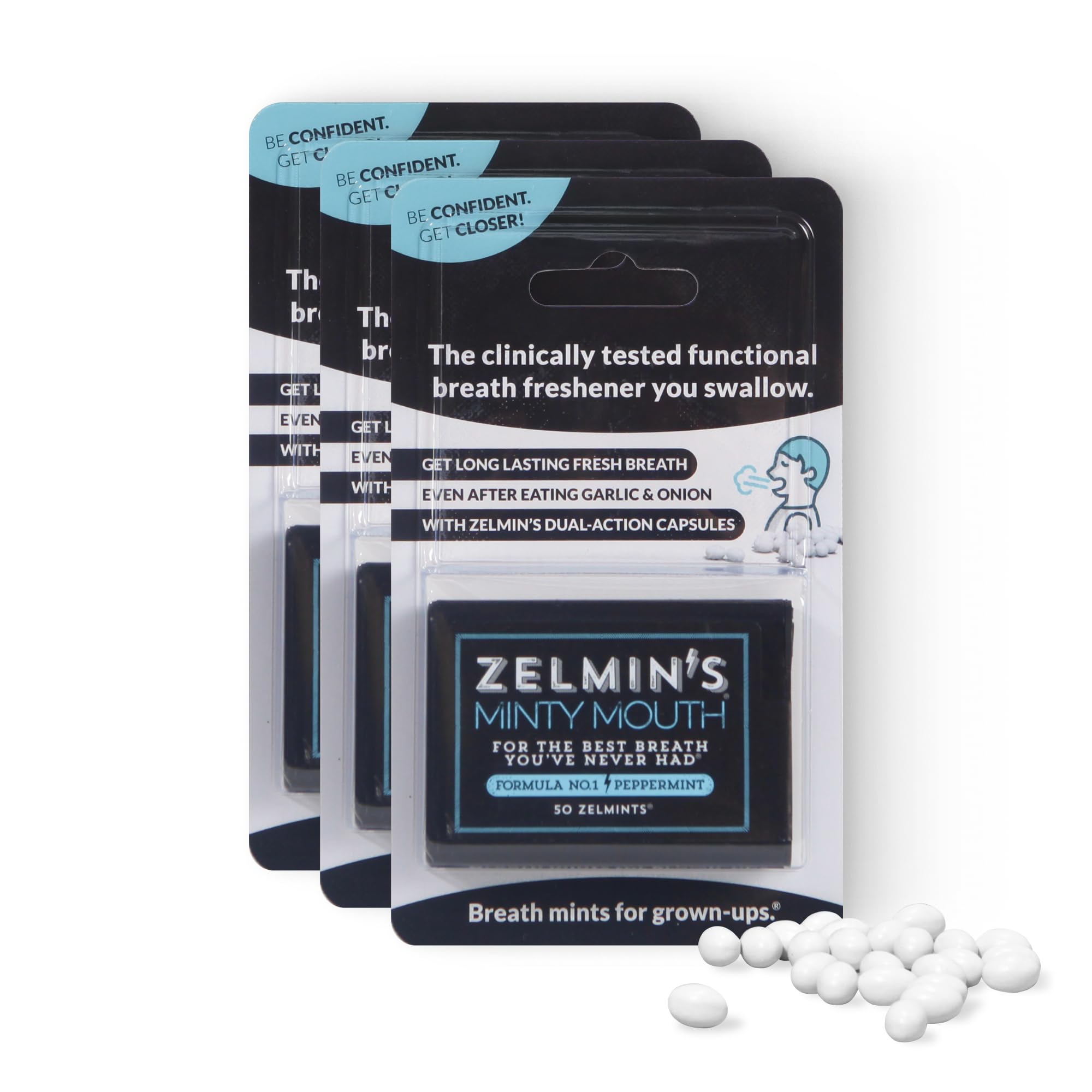 Zelmin's Minty Mouth Breath Freshener - (3 Pack) Long Lasting Bad Breath Treatment for Adults, Instant Freshness Helps with Dry Mouth, Natural Breath Mints for Travel, Alcohol-Free, Keto, Gluten-Free