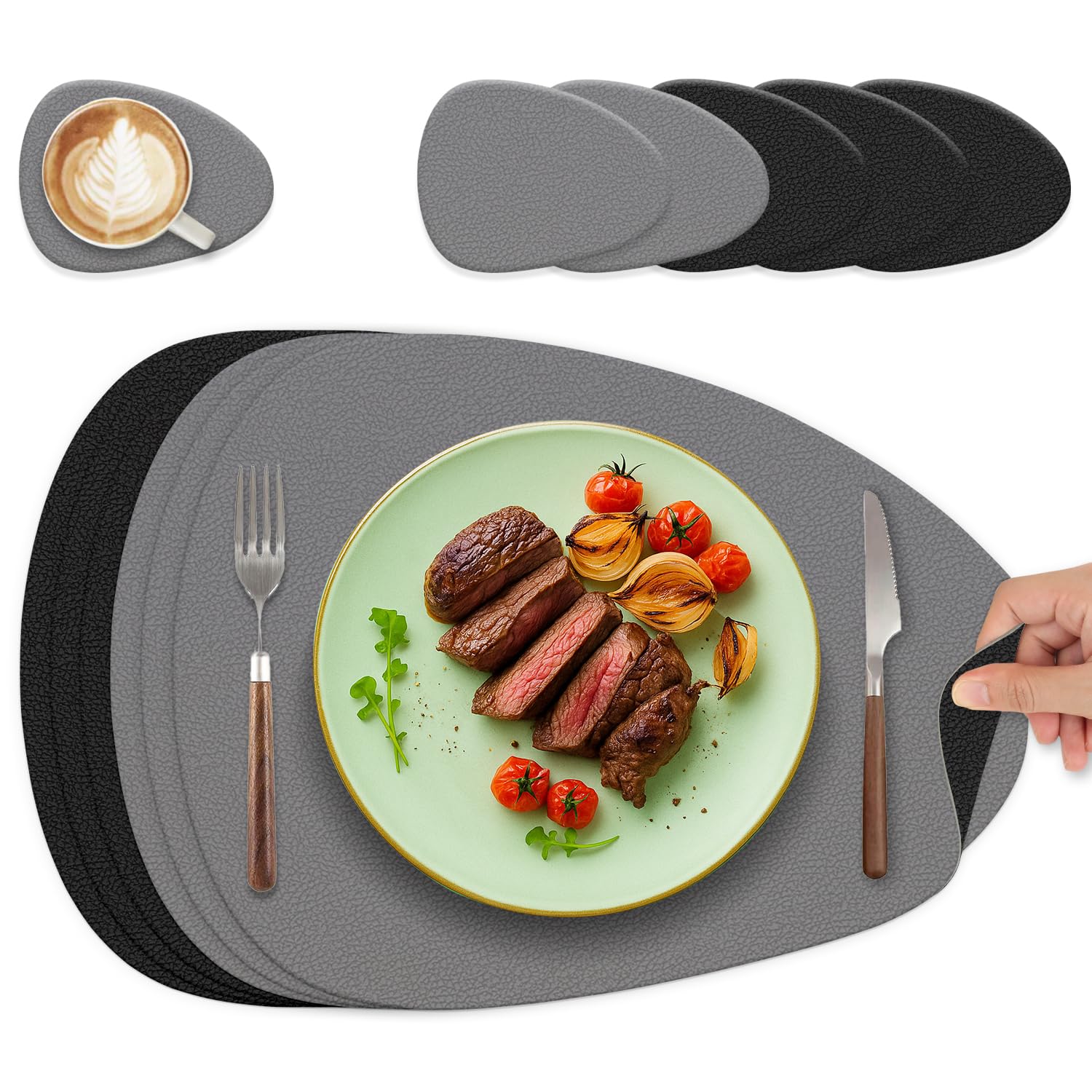 Tischsets Abwaschbar und Untersetzer, Oval Platzset Leder Platzdeckchen Abwaschbar Doppelseitigen Tischsets Umkehrbares Tischset rutschfest Lederoptik