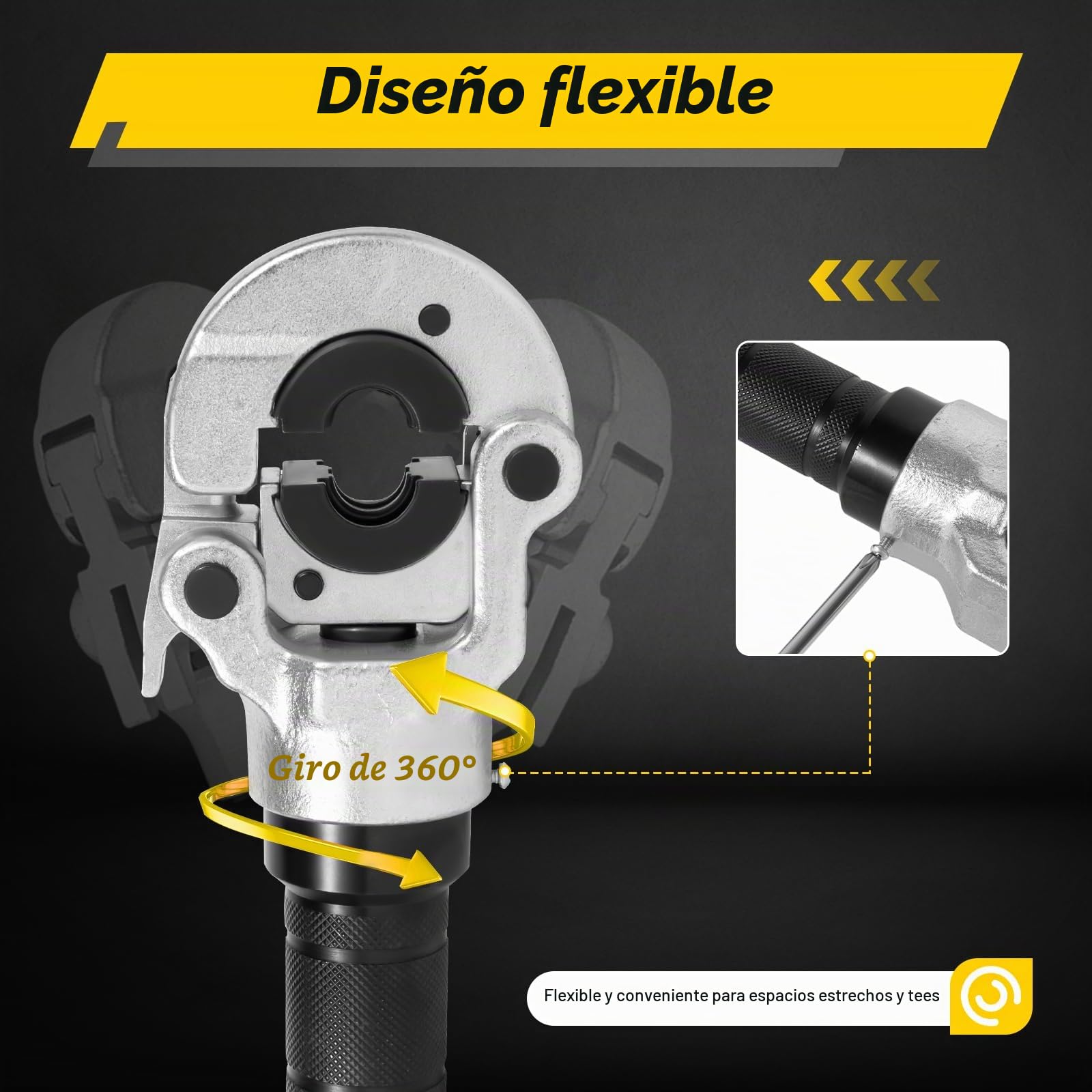 Alicates de presión hidráulica, tubo de cobre y tubo compuesto, alicates de prensado de tubos giratorios de 360° con contorno en V y contorno TH. Contenido del envío: accesorios V12, V15, V18, V22