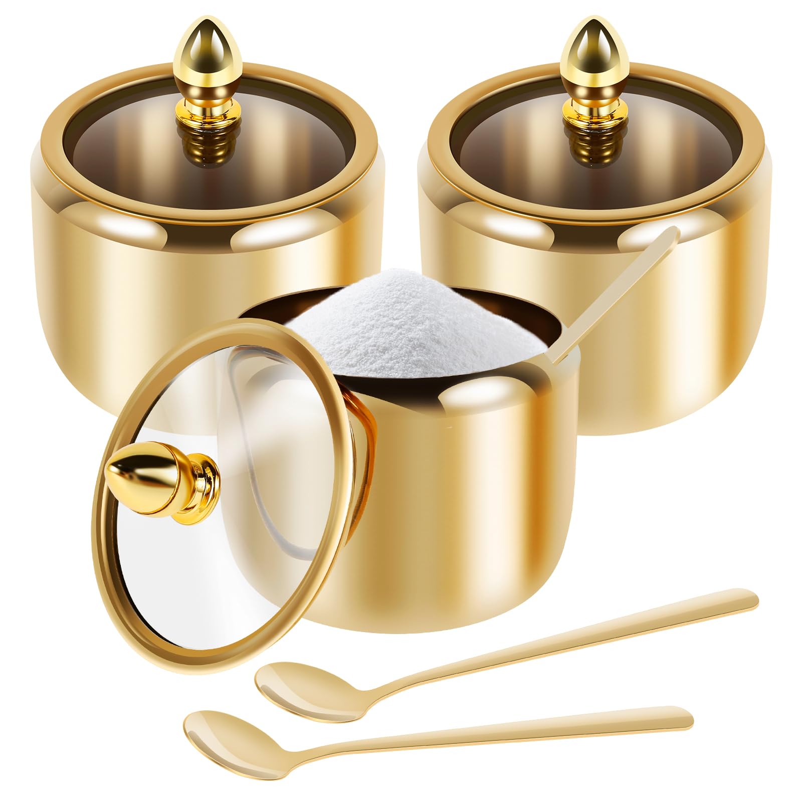 Sugar Bowl with Lid and Spoon, 10oz Gold Sugar Bowl for Coffee Bar Station Accessories, Salt Pepper Spices Bowl with Spoon and Lid Seasoning Container Dispenser for Coffee Bar Kitchen Home Restaurant