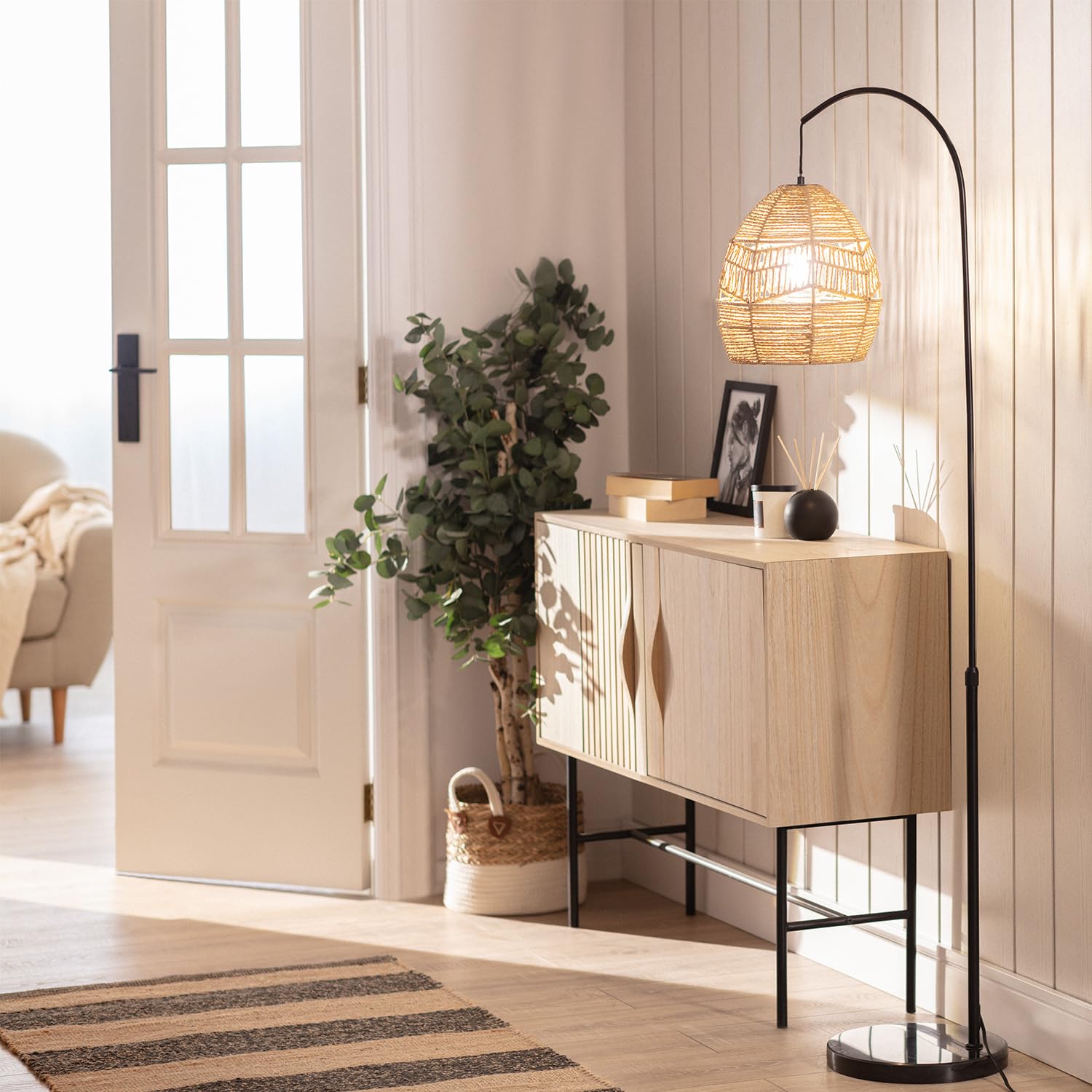 LEDKIA LIGHTING Lámpara de Pie Beyawo 1660x450x300 mm Natural E27 Casquillo Gordo Cuerda de Cáñamo Decoración Salón, Habitación, Dormitorio