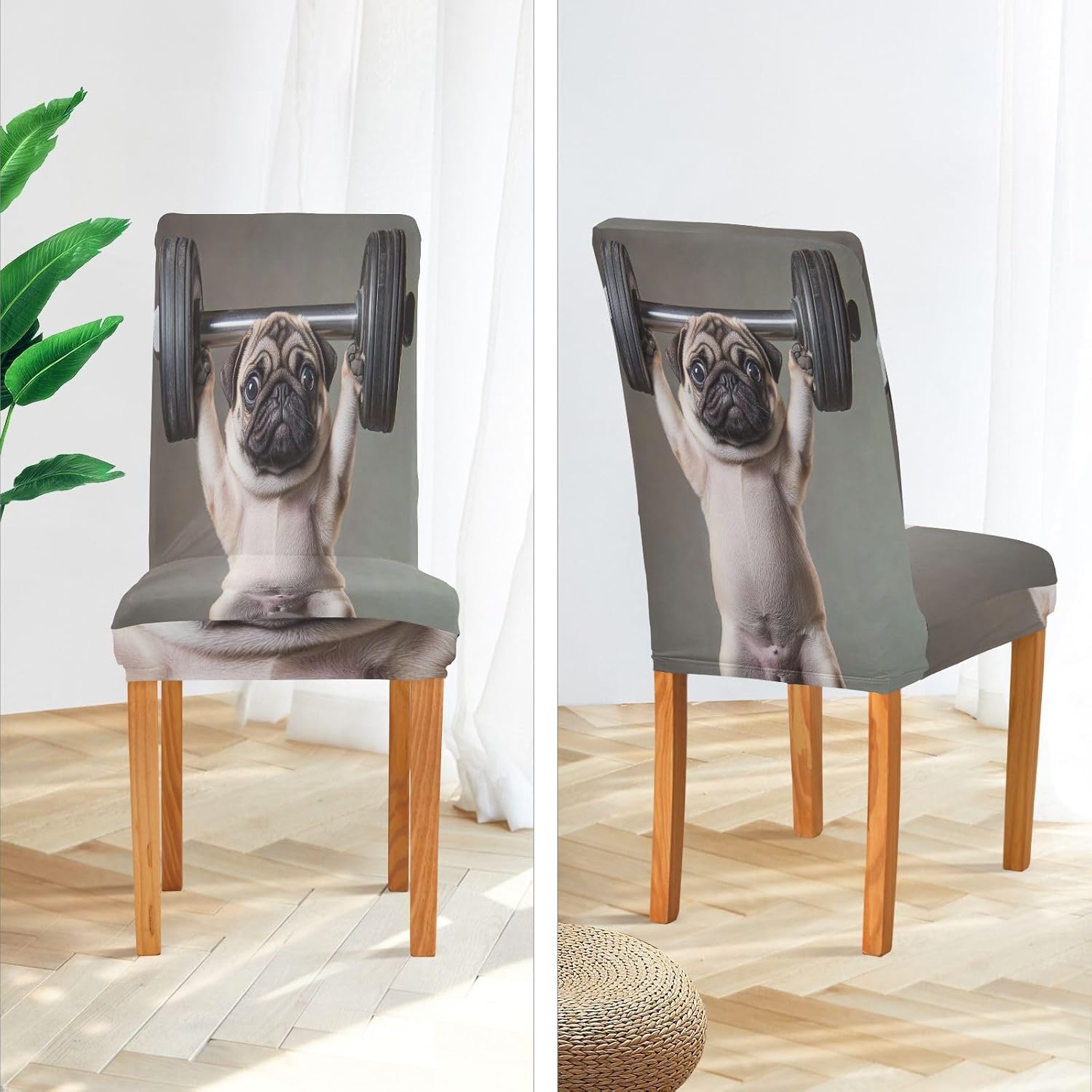 ALAZA Chair Covers for Dining Room, Funny Pug Dog Trainer Lifting Stretch Chair Cover Sets Chair Protector Removable Washable for Ktichen Restaurant Hotel