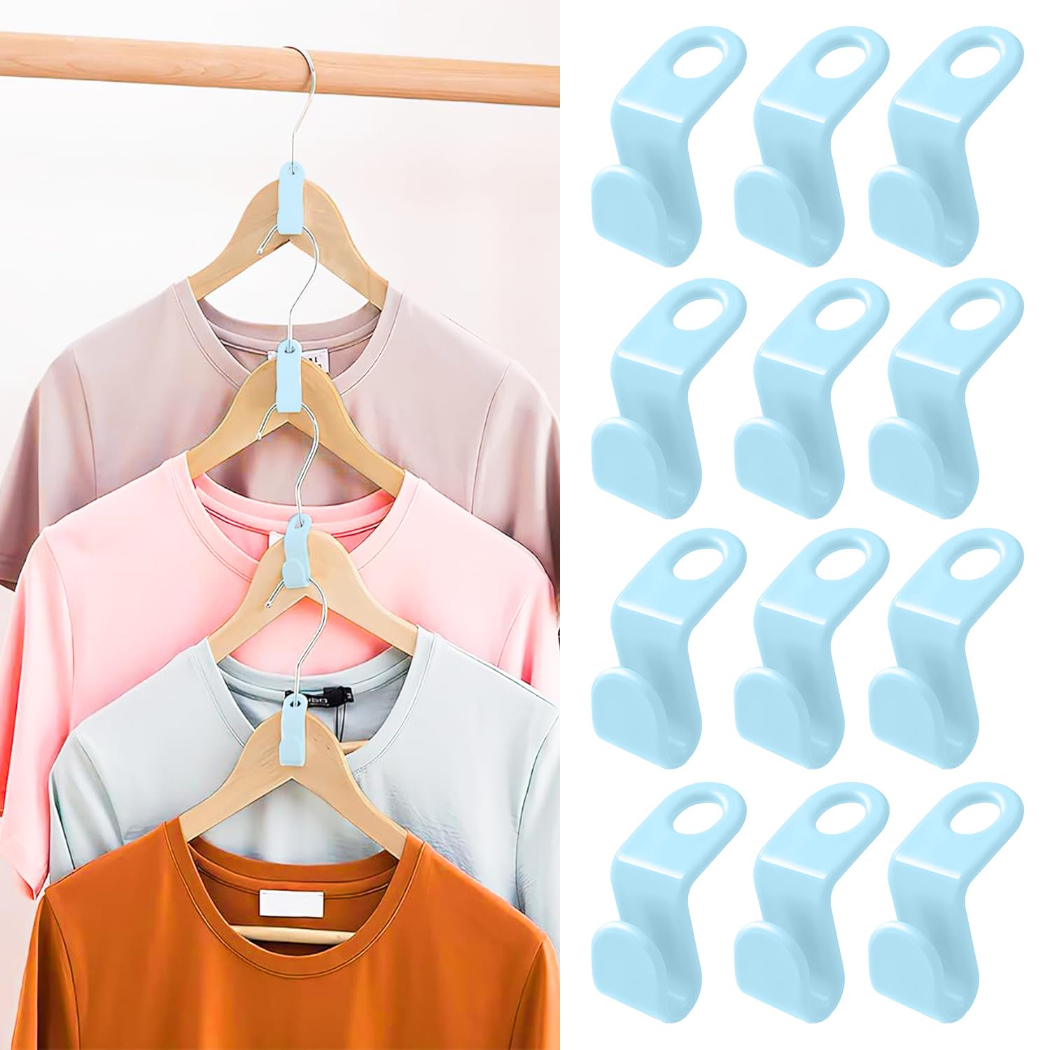 50 PCS Space Saving Hanger - 2024 New Clothes Hanger Connector Hooks, Stacking Hanger Hooks Space Saver, Premium College Dorm Room Essentials, Plastic Closet Organizers and Storage (Blue)