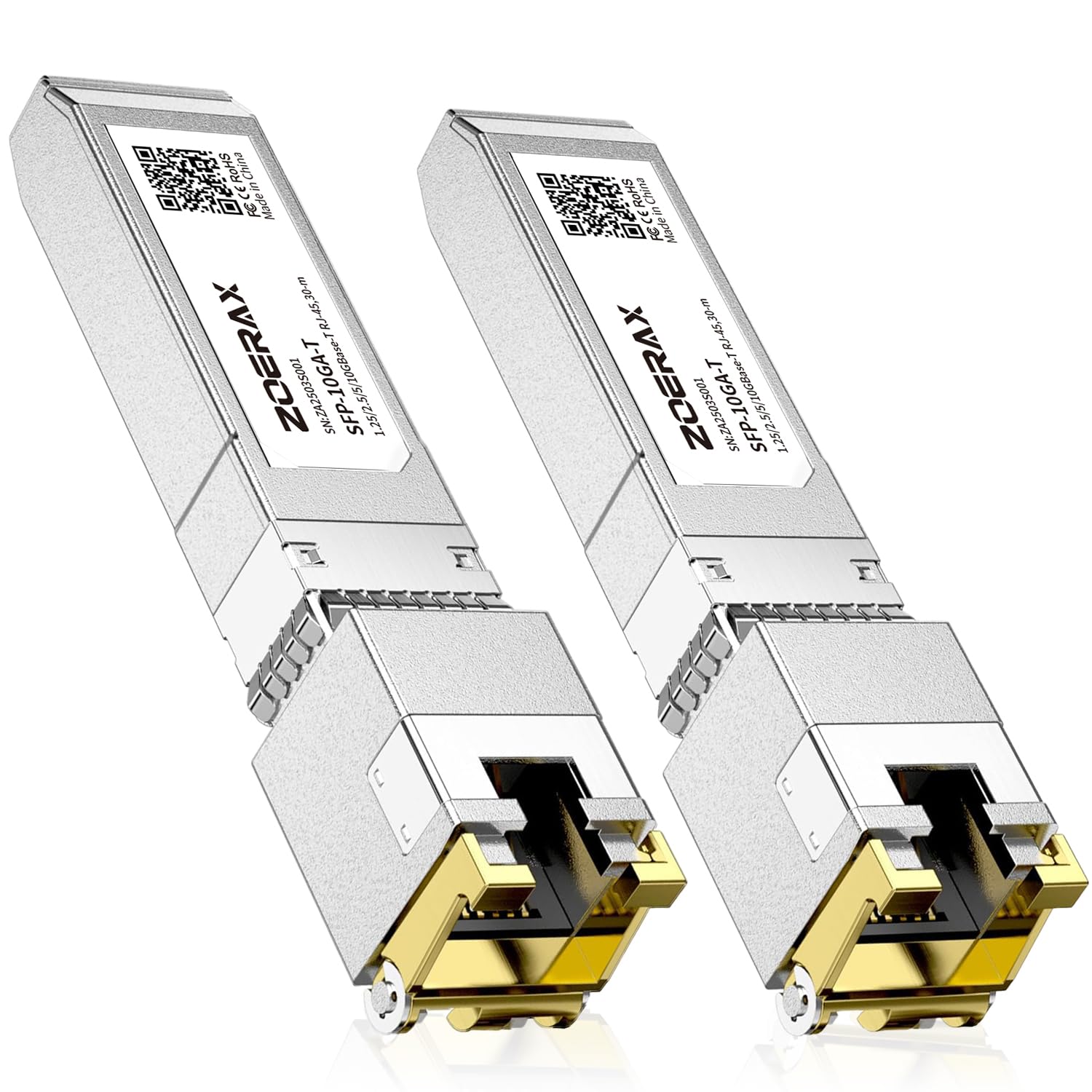 Ricetrasmettitore in rame da 10G SFP+ a RJ45, confezione da 2, multi-rate 10G/5G/2.5G/1.25G, auto-negoziazione, supporto Cat6a/Cat7 da 30 metri, sostituibile a caldo per Cisco, Ubiquiti, TP-Link
