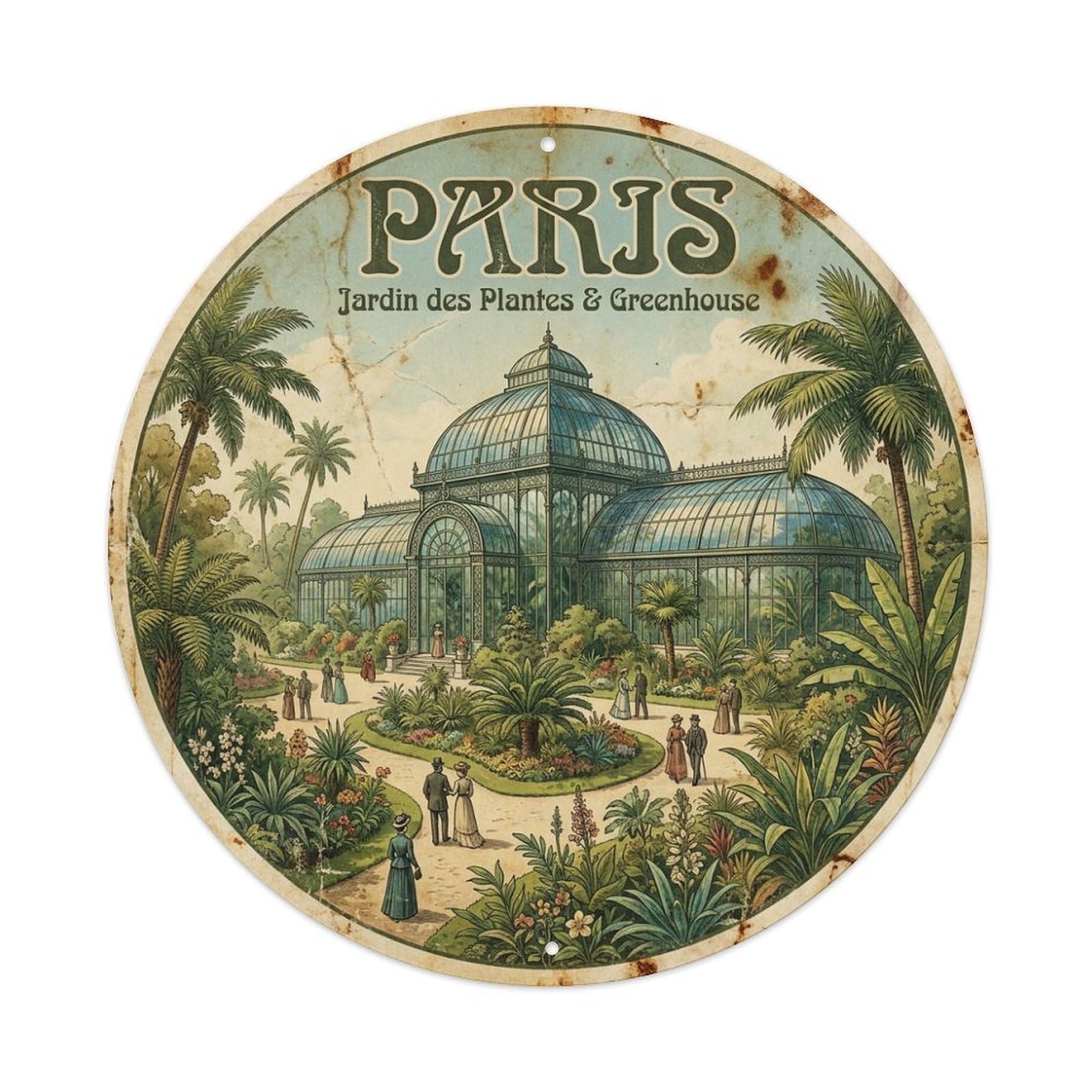 Olhnbad Style Botanical Garden Glasshouse Culture Paris Travel Metal Tin Sign