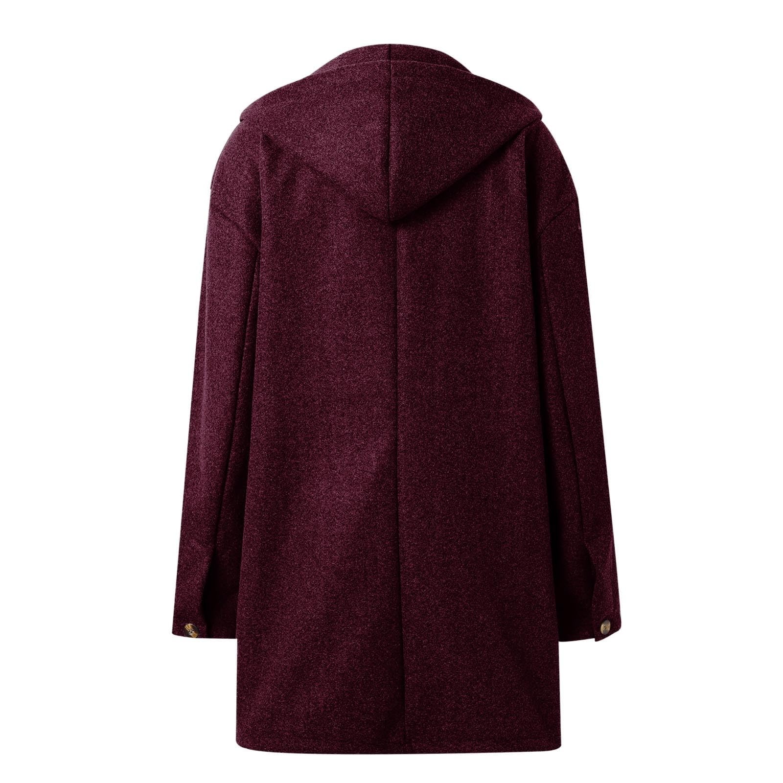 SRZYMJ Rot Mantel Damen Wollmantel Herbst Damen-Mäntel Wolle Übergangsmantel Wintermantel Slim Fit Wolljacke Trenchcoat Einfarbig Herbstmantel Freizeit Kurzmantel Warme Winterjacke Outdoor Jacken