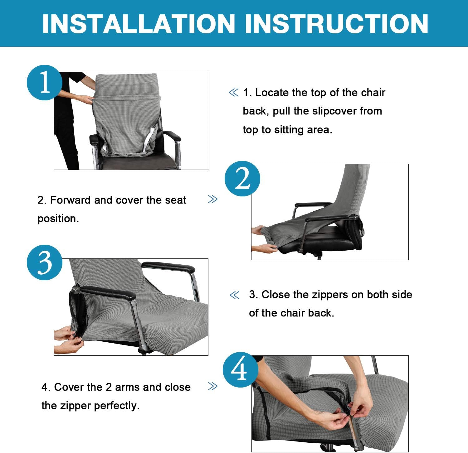 Flamingo P Stretch Office Chair Covers Computer Chair Universal Chair Cover Slipcovers Contemporary High Back Office Chair Covers, Thick Checked Jacquard, 2 Arm Covers (Dove, Large)