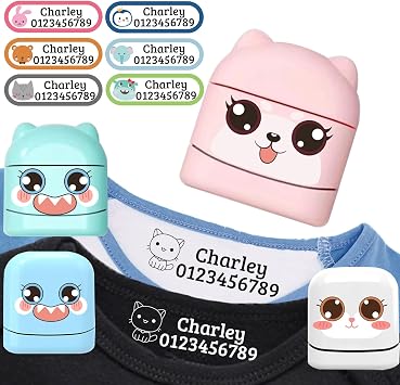 Name Stamp for Clothing Kids Waterproof,Custom Two Color Double Sided Name StampWhite + Black Ink Kids Stamps,School Daycare Essentials,Personalized Signature Stamp