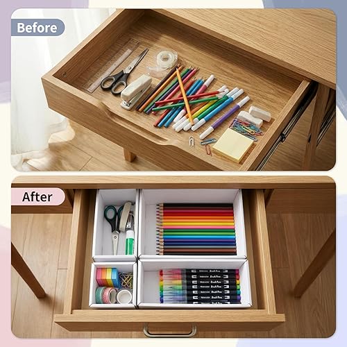 Miniatura 2 de Juego de 20 organizadores de cajones de cartón multiusos, con 4 tamaños, juego de caja de almacenamiento para escritorio, manualidades, suministros