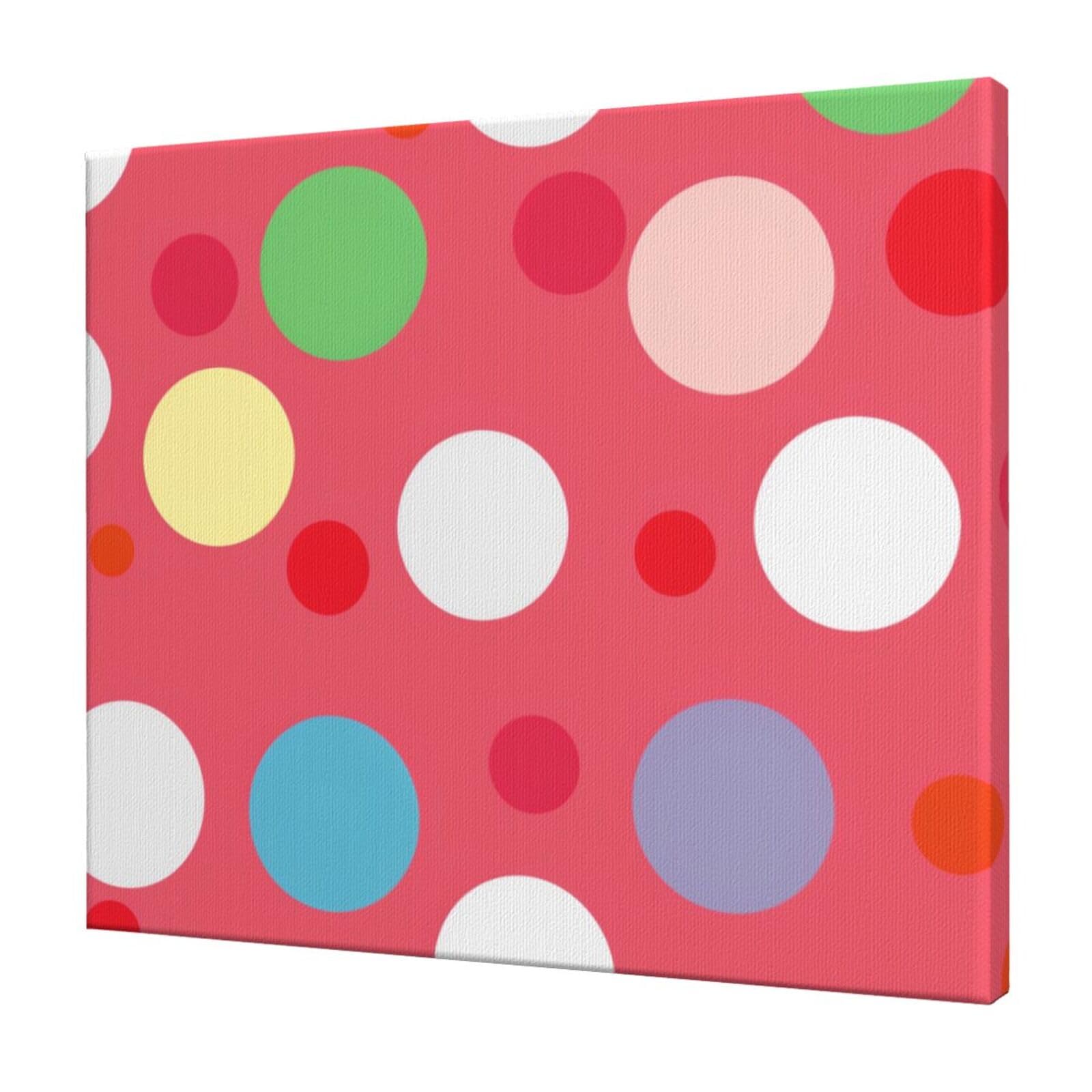 YKLJG Cute Polka Dot Printed Wall Art Canvas Prints 60x50 CM Wooden Framed Picture Painting Artwork for Bedroom Kitchen Home Office Decor
