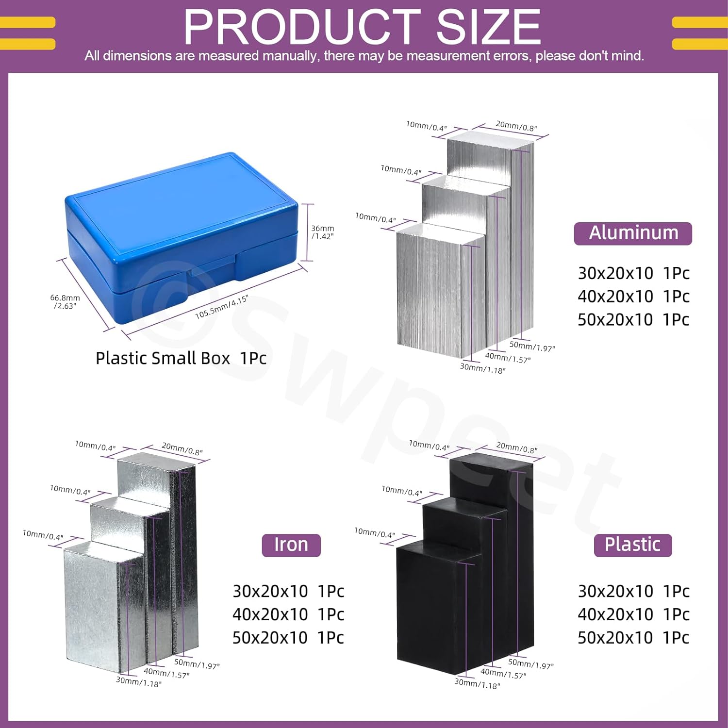 Swpeet 9Pcs 3 Types Aluminum Plastic Iron Density Blocks Assortment Kit, Cuboid Group Density Blocks Physics Experiment Kit, Science Classroom Must Haves, for Physics Teaching Labs Experiment