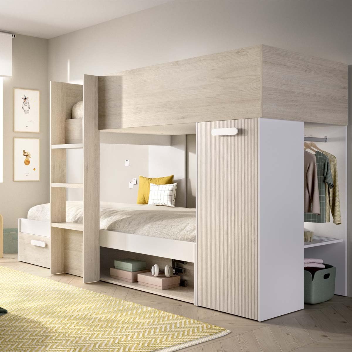 DEKIT - Pack Ahorro Juvenil Cama Tren KOS con 1 Somier Lama Ancha y 2 Colchones viscoelásticos Nova 90 x 190 cm