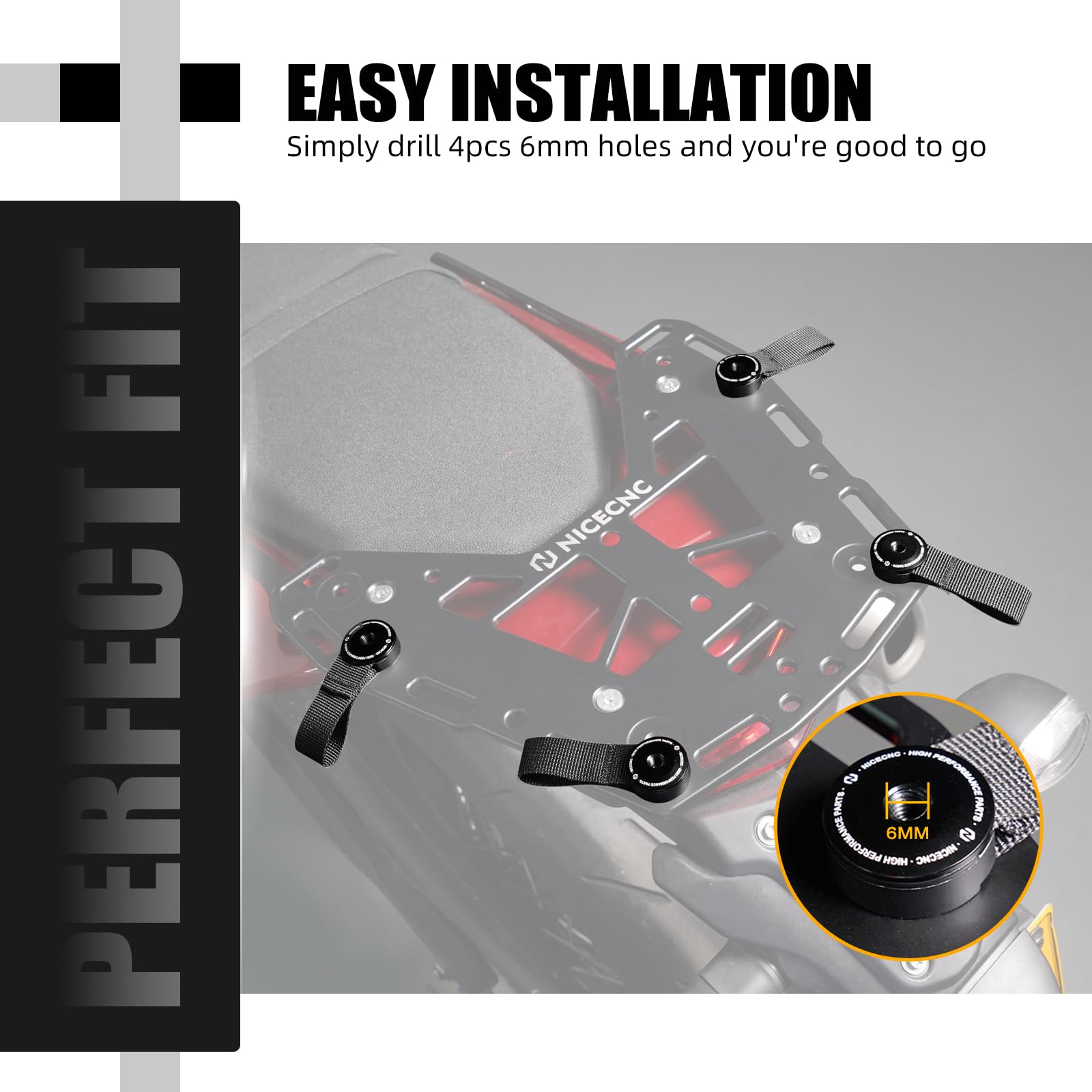 NICECNC Cinghia per portapacchi posteriore Compatible with Yamaha YZ YZF WRF 125 250 450 Compatible with Kawasaki KX KXF125 250 450, adatta per modelli fuoristrada, vedi compatibilità, nero